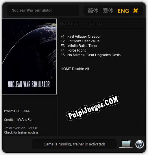 Nuclear War Simulator: Treinador (V1.0.94)