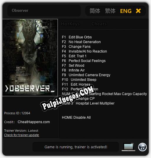 Observer: Cheats, Trainer +15 [CheatHappens.com]