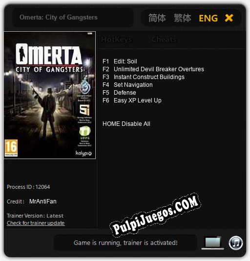 Omerta: City of Gangsters: Trainer +6 [v1.2]