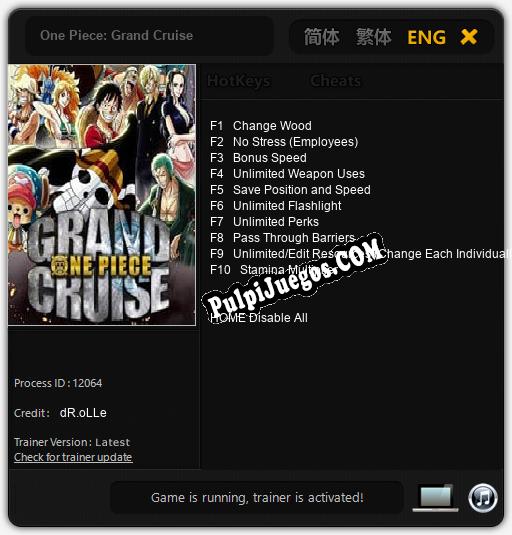 One Piece: Grand Cruise: Trainer +10 [v1.4]