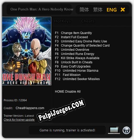 One Punch Man: A Hero Nobody Knows: Trainer +12 [v1.8]