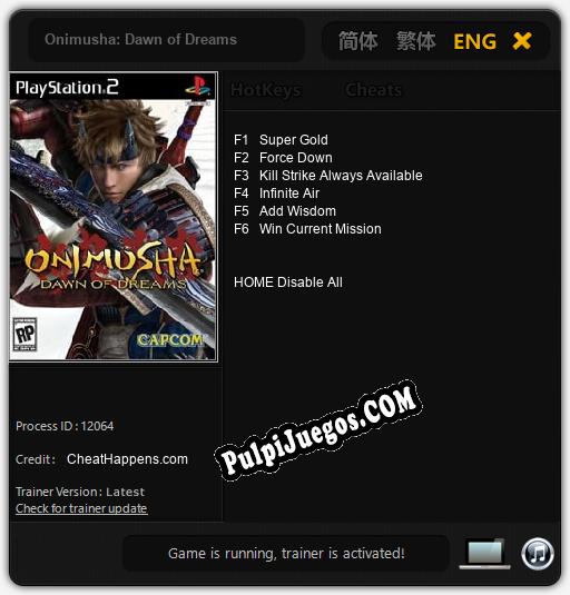 Entrenador liberado a Onimusha: Dawn of Dreams [v1.0.6]