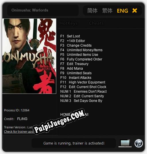 Entrenador liberado a Onimusha: Warlords [v1.0.8]