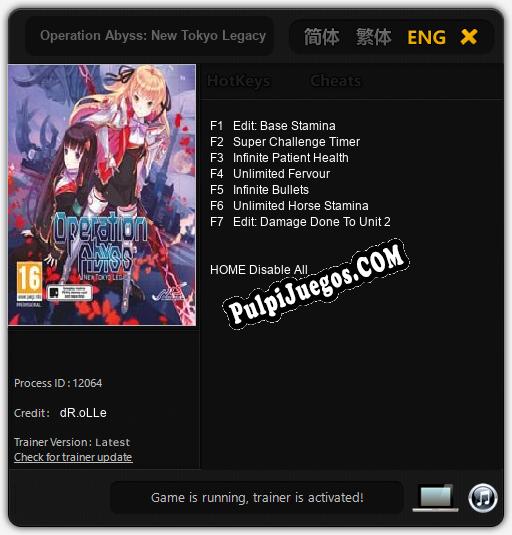 Operation Abyss: New Tokyo Legacy: Treinador (V1.0.45)