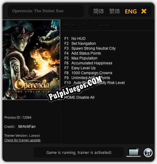 Operencia: The Stolen Sun: Cheats, Trainer +10 [MrAntiFan]