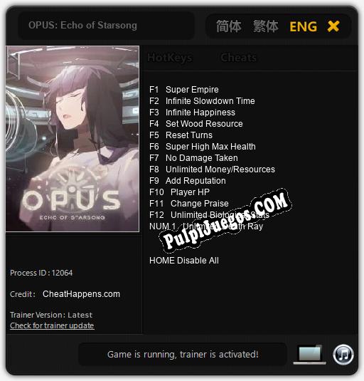 OPUS: Echo of Starsong: Cheats, Trainer +13 [CheatHappens.com]