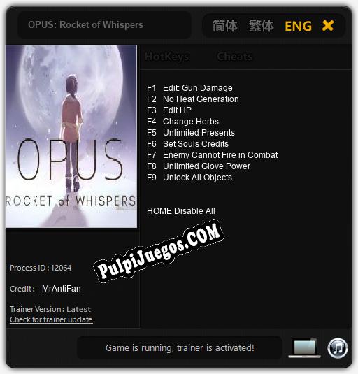 Entrenador liberado a OPUS: Rocket of Whispers [v1.0.5]