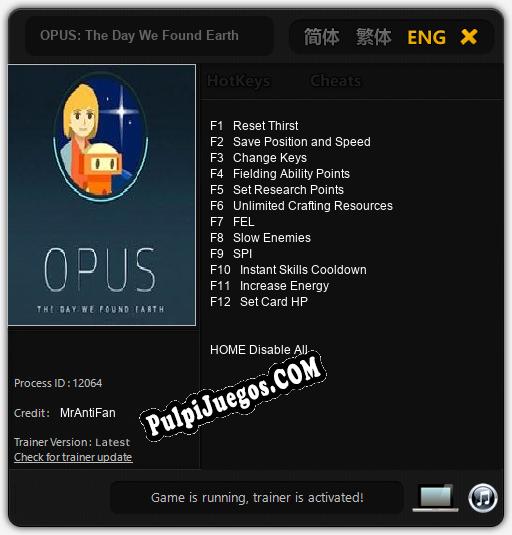 OPUS: The Day We Found Earth: Trainer +12 [v1.3]