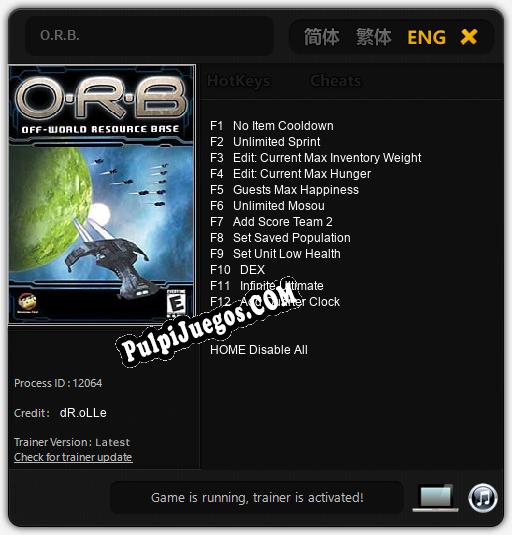 O.R.B.: Trainer +12 [v1.9]