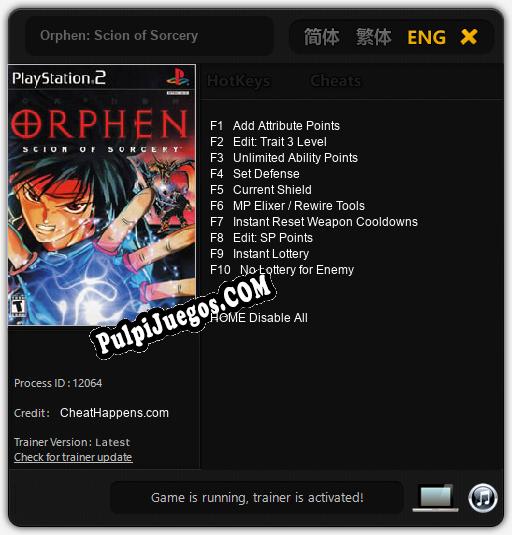 Orphen: Scion of Sorcery: Treinador (V1.0.80)