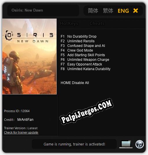 Osiris: New Dawn: Trainer +8 [v1.2]