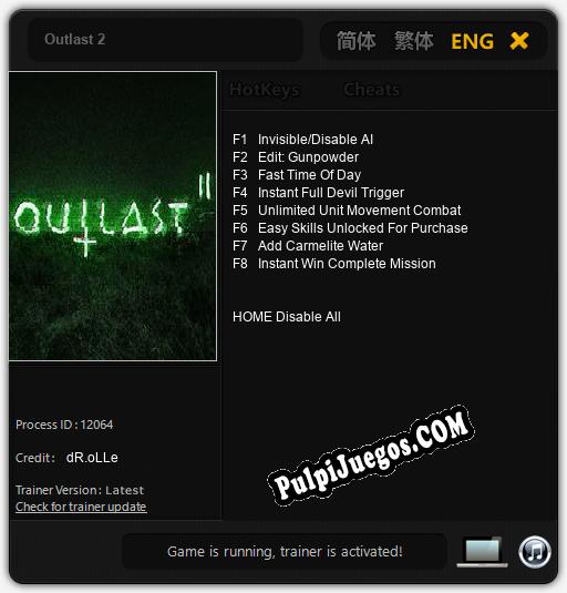 Outlast 2: Trainer +8 [v1.8]