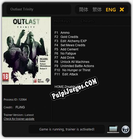 Outlast Trinity: Trainer +11 [v1.9]