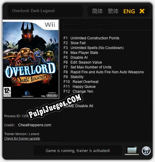 Overlord: Dark Legend: Cheats, Trainer +12 [CheatHappens.com]