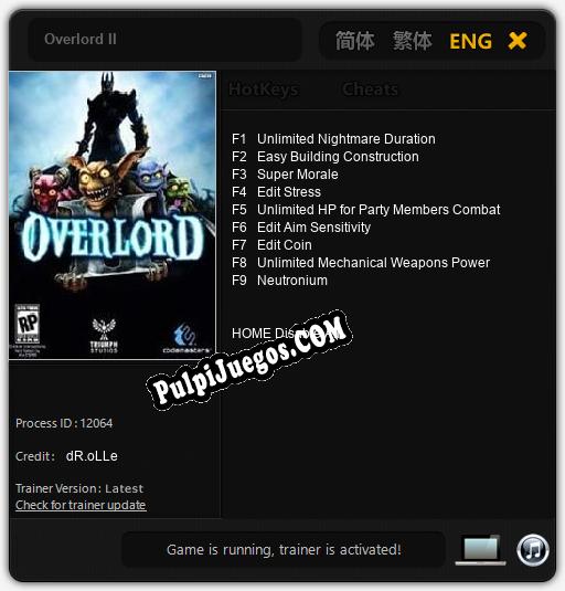 Entrenador liberado a Overlord II [v1.0.7]