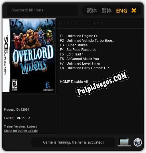 Overlord: Minions: Trainer +8 [v1.3]