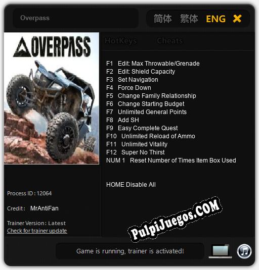 Overpass: Cheats, Trainer +13 [MrAntiFan]