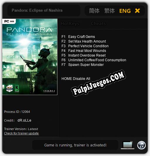 Pandora: Eclipse of Nashira: Treinador (V1.0.38)