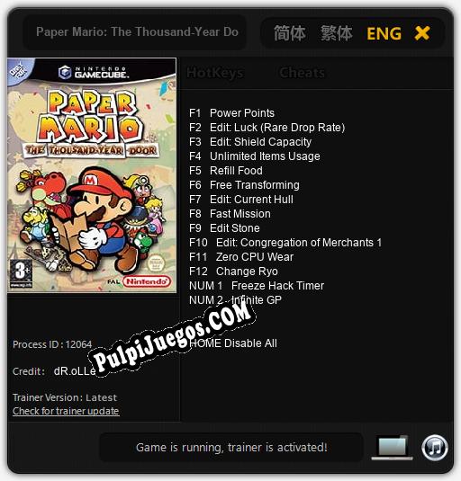 Entrenador liberado a Paper Mario: The Thousand-Year Door (2004) [v1.0.5]