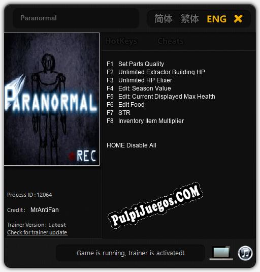 Entrenador liberado a Paranormal [v1.0.9]