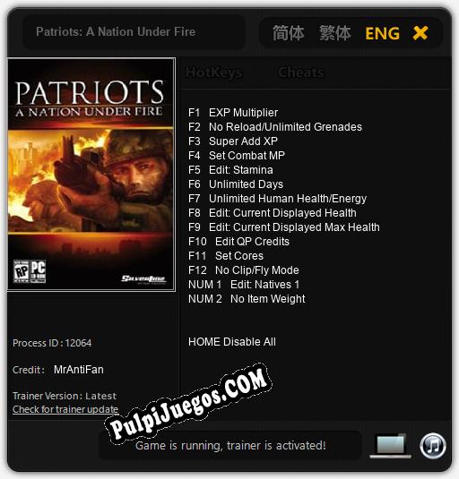 Patriots: A Nation Under Fire: Trainer +14 [v1.3]