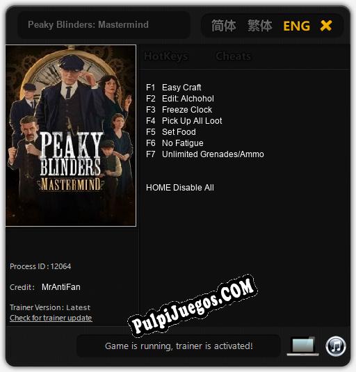 Peaky Blinders: Mastermind: Treinador (V1.0.22)