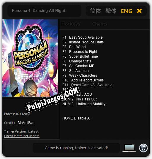 Persona 4: Dancing All Night: Cheats, Trainer +15 [MrAntiFan]