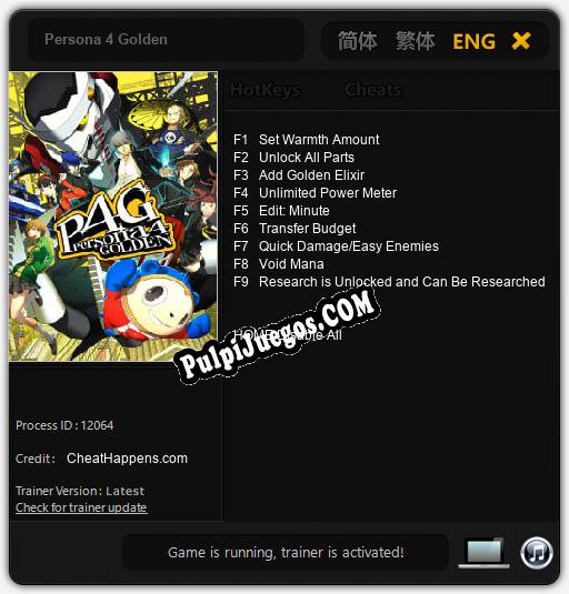 Persona 4 Golden: Trainer +9 [v1.4]