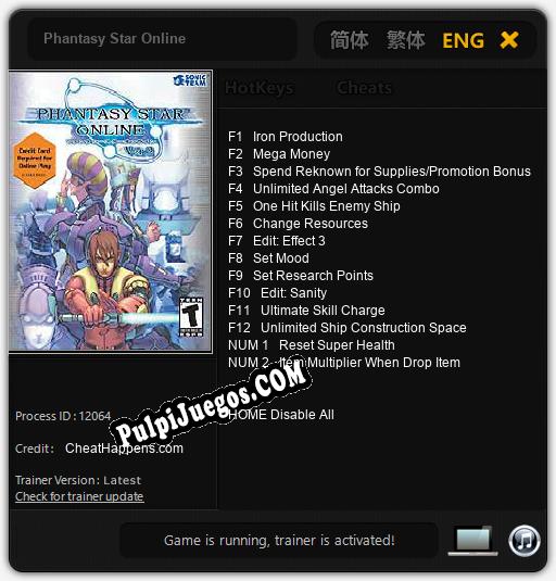 Entrenador liberado a Phantasy Star Online [v1.0.8]