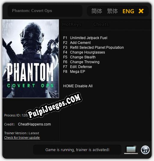 Entrenador liberado a Phantom: Covert Ops [v1.0.8]