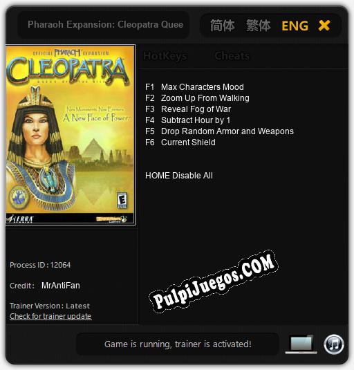 Pharaoh Expansion: Cleopatra Queen of the Nile: Treinador (V1.0.41)