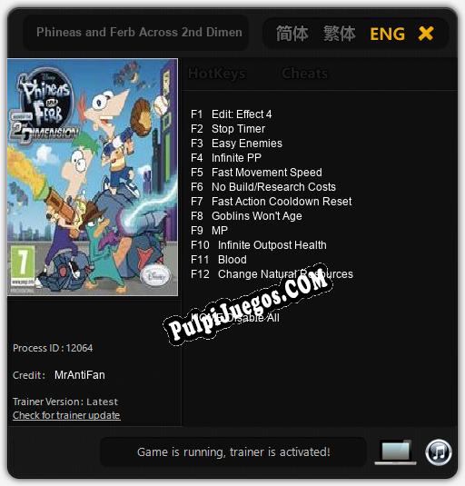 Phineas and Ferb Across 2nd Dimension: Trainer +12 [v1.5]