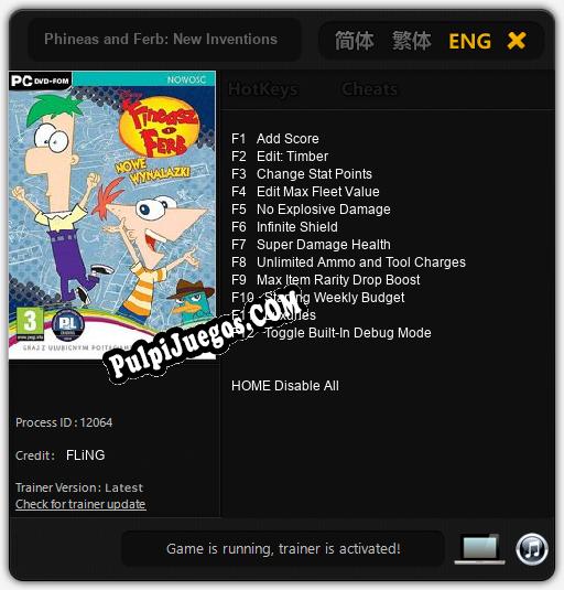 Phineas and Ferb: New Inventions: Trainer +12 [v1.2]