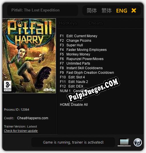 Entrenador liberado a Pitfall: The Lost Expedition [v1.0.4]