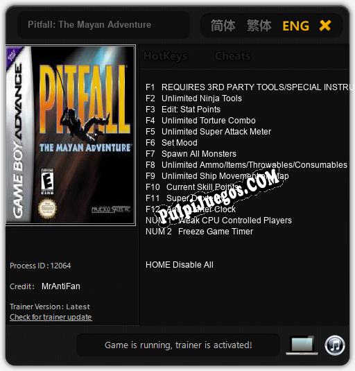 Pitfall: The Mayan Adventure: Treinador (V1.0.33)