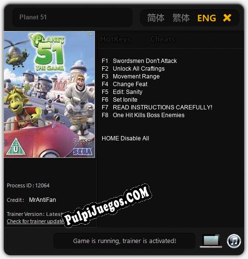 Planet 51: Cheats, Trainer +8 [MrAntiFan]