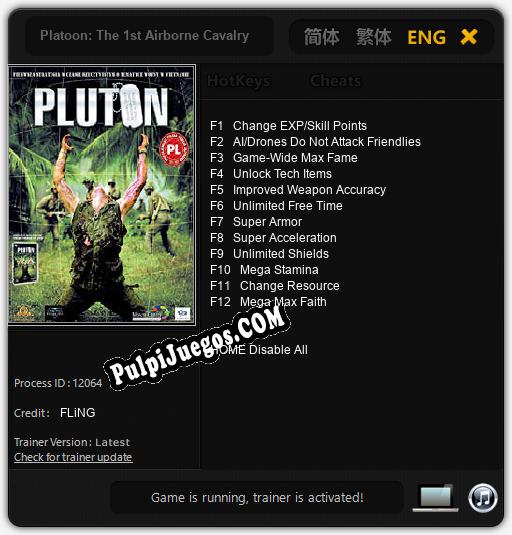 Platoon: The 1st Airborne Cavalry Division in Vietnam: Trainer +12 [v1.3]