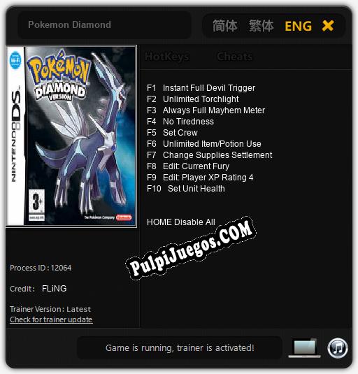 Pokemon Diamond: Trainer +10 [v1.6]