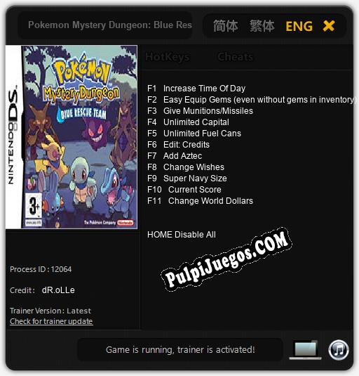 Pokemon Mystery Dungeon: Blue Rescue Team: Treinador (V1.0.2)