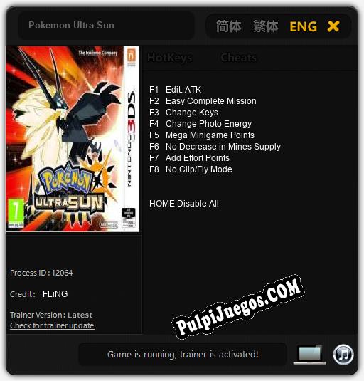 Pokemon Ultra Sun: Trainer +8 [v1.4]