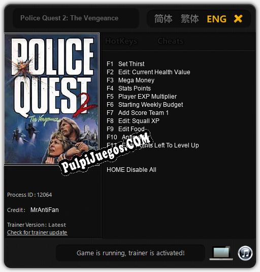 Police Quest 2: The Vengeance: Trainer +11 [v1.2]