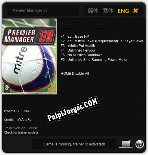 Entrenador liberado a Premier Manager 09 [v1.0.7]