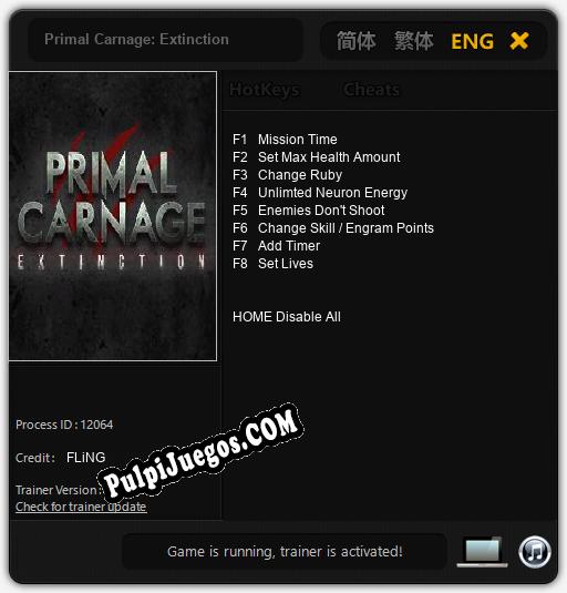 Entrenador liberado a Primal Carnage: Extinction [v1.0.7]