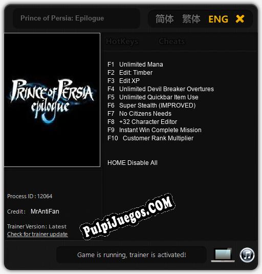 Prince of Persia: Epilogue: Cheats, Trainer +10 [MrAntiFan]