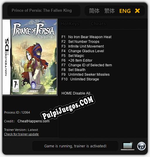 Entrenador liberado a Prince of Persia: The Fallen King [v1.0.3]