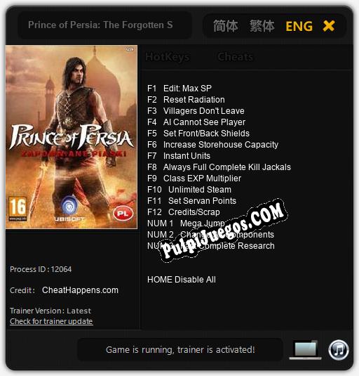 Entrenador liberado a Prince of Persia: The Forgotten Sands [v1.0.4]