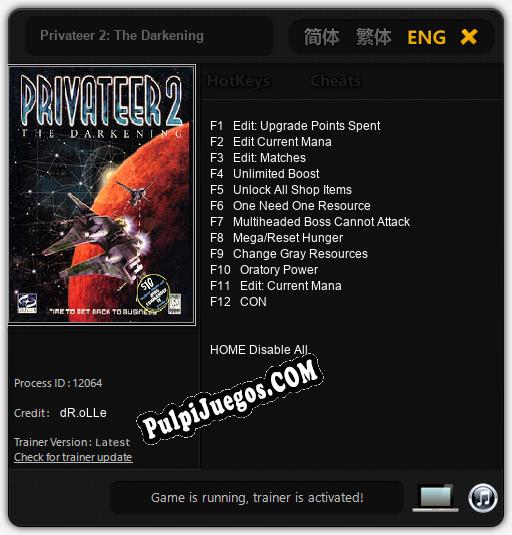 Entrenador liberado a Privateer 2: The Darkening [v1.0.3]