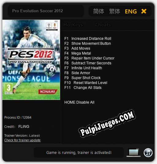 Pro Evolution Soccer 2012: Cheats, Trainer +11 [FLiNG]