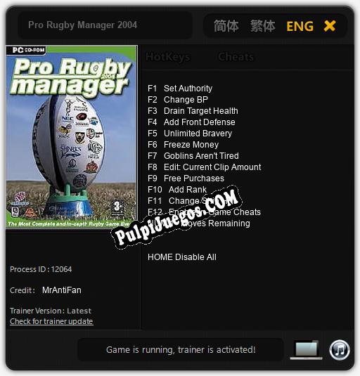 Pro Rugby Manager 2004: Trainer +13 [v1.1]