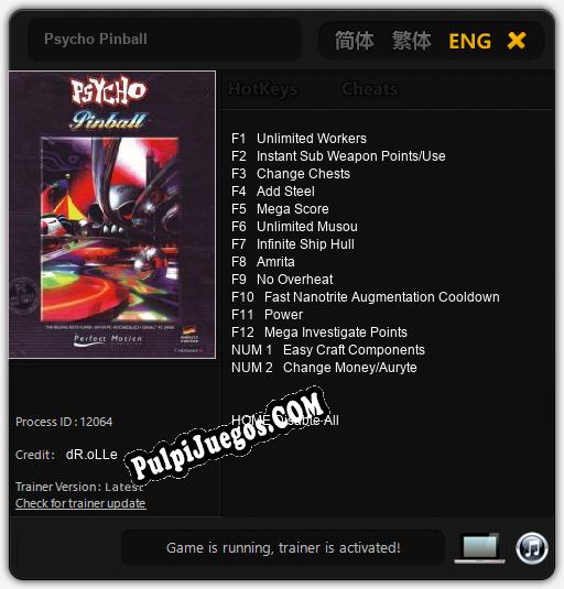 Entrenador liberado a Psycho Pinball [v1.0.1]